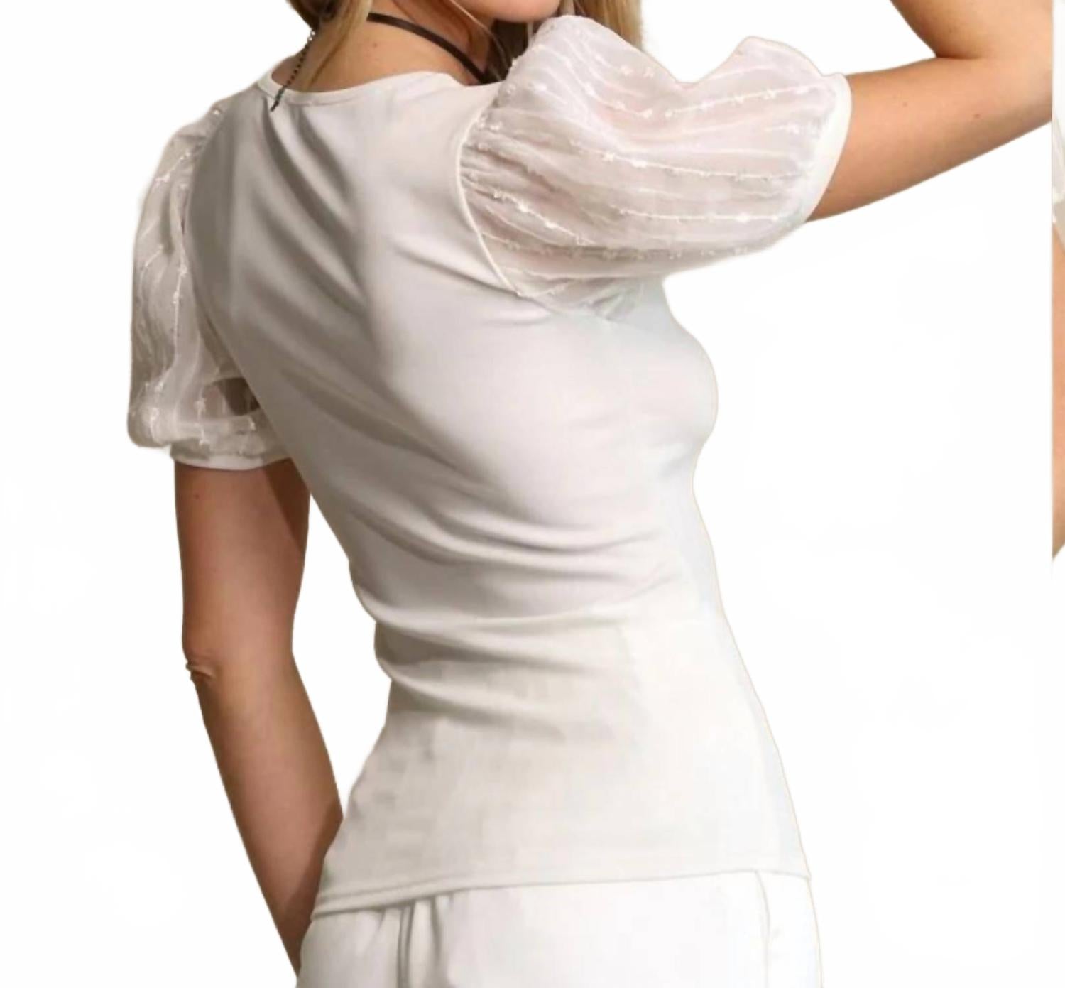 Puff Sleeve Knit Tee In White