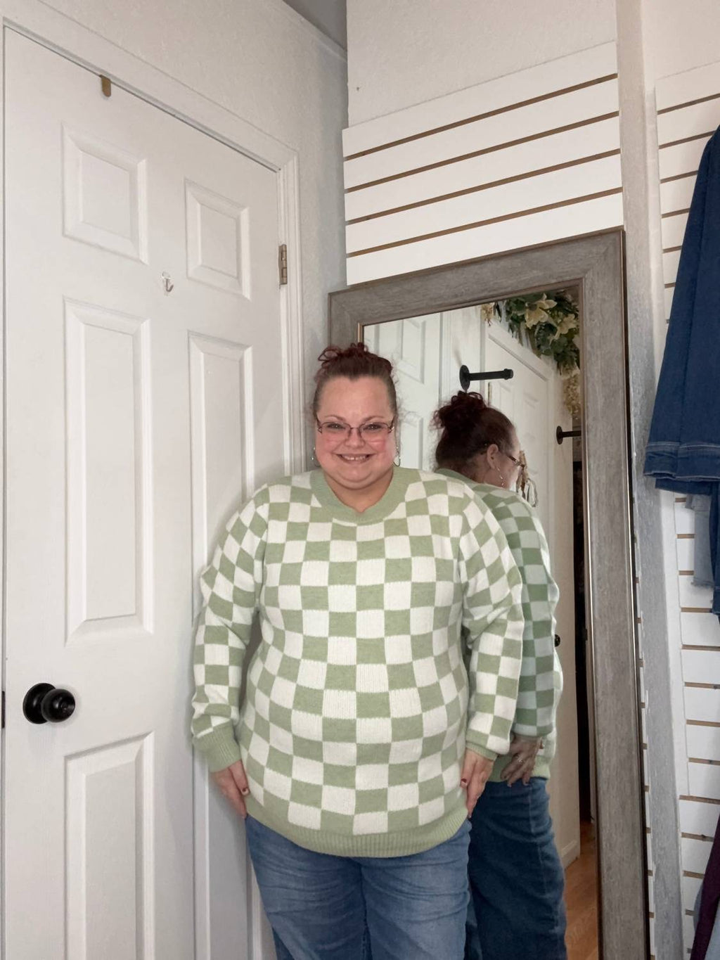 Chelsey Checkered Sweater In Green