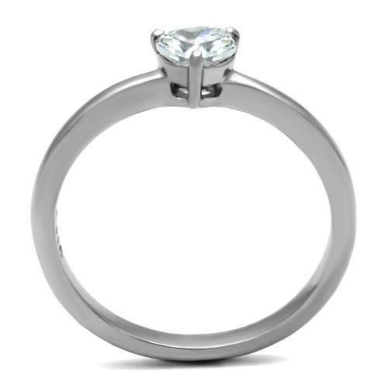 High polished (no plating) Stainless Steel Ring with AAA Grade CZ in Clear