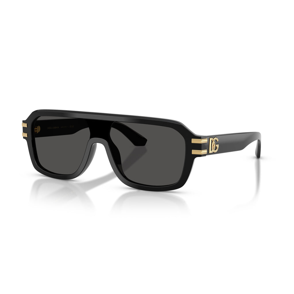0Dg4507 Rectangular Black Acetate Sunglasses with Gold Accents