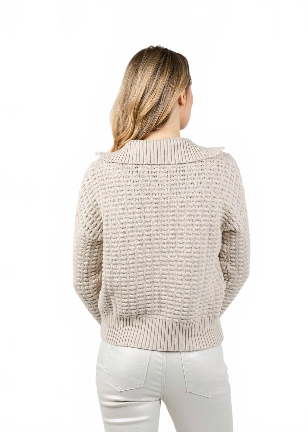 Bobble Zip Cardigan In Dune