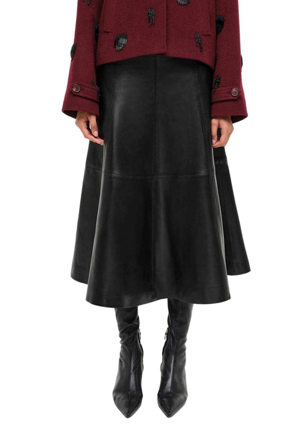 Ryma Leather Midi Skirt In Black