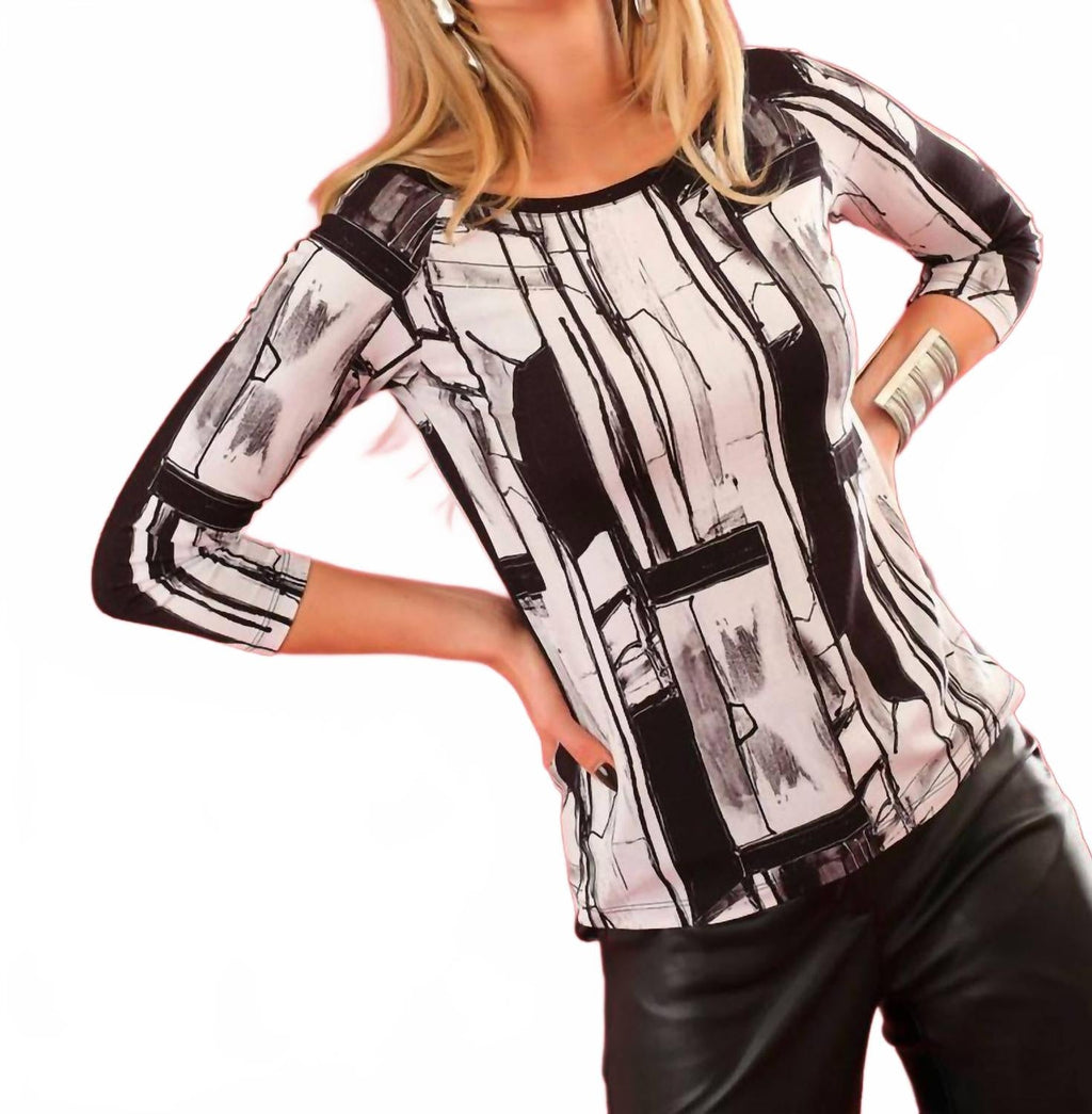 Boat Neck Pullover Top In Art 04 Baisti Black White