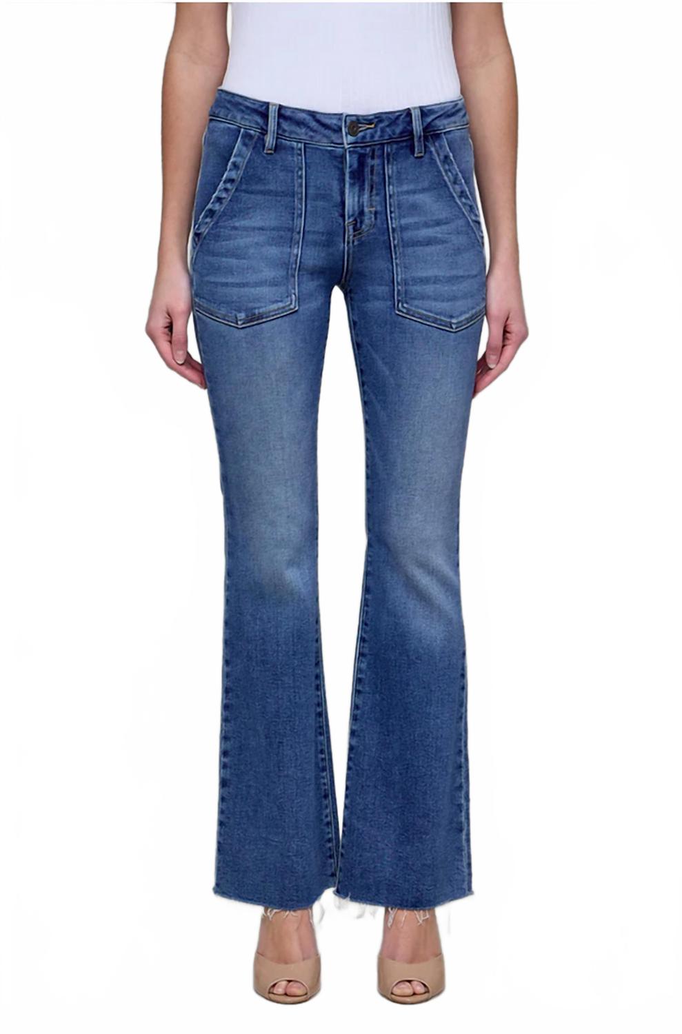 Happi Patch Pockets Flare Jeans In Medium/dark