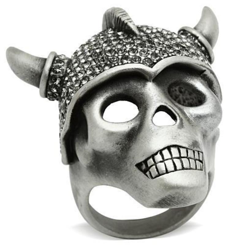 Antique Silver White Metal Ring with Top Grade Crystal in Black Diamond