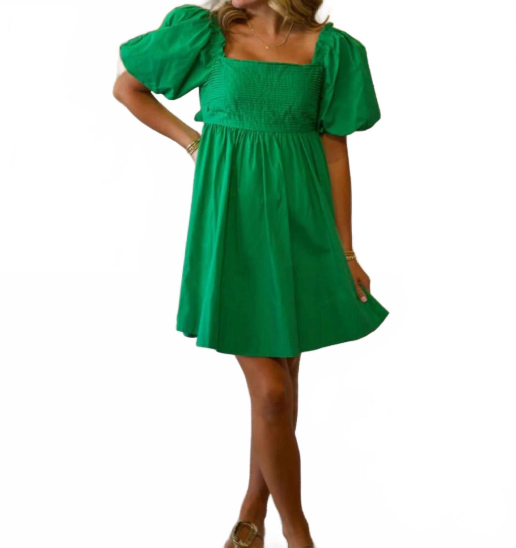Ruffle Square A-Line Dress In Kelly Green