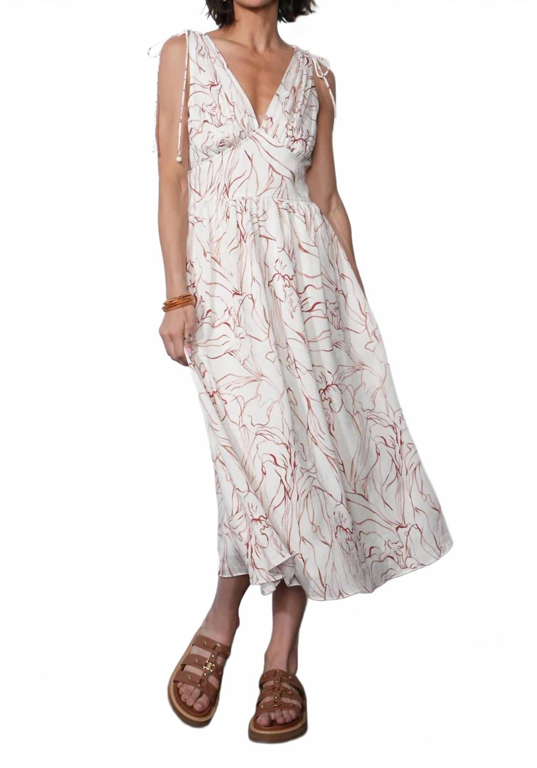 Sadie Tie Shoulder Midi Dress In Ivory