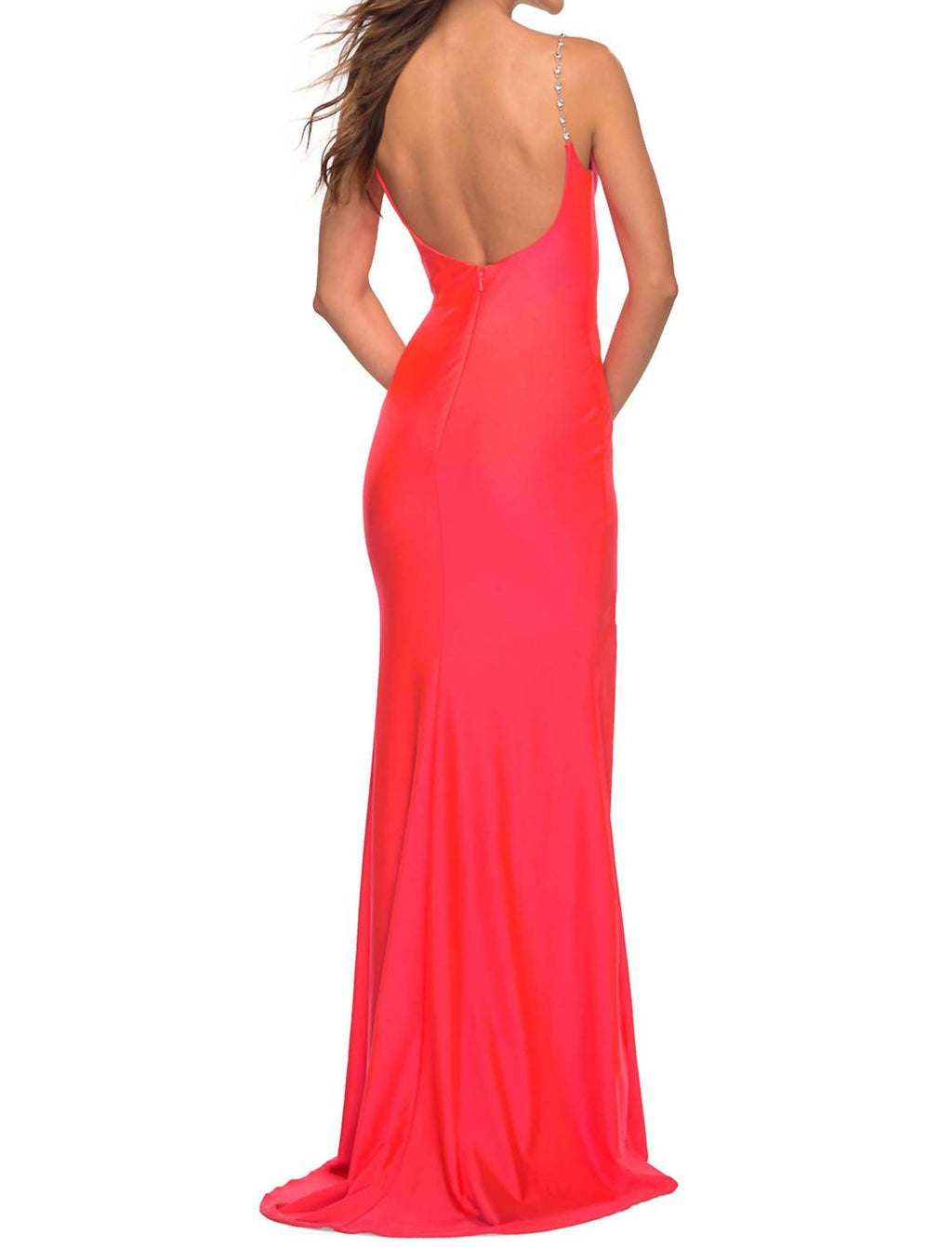 Scoopneck Jersey Prom Dress In Neon Coral