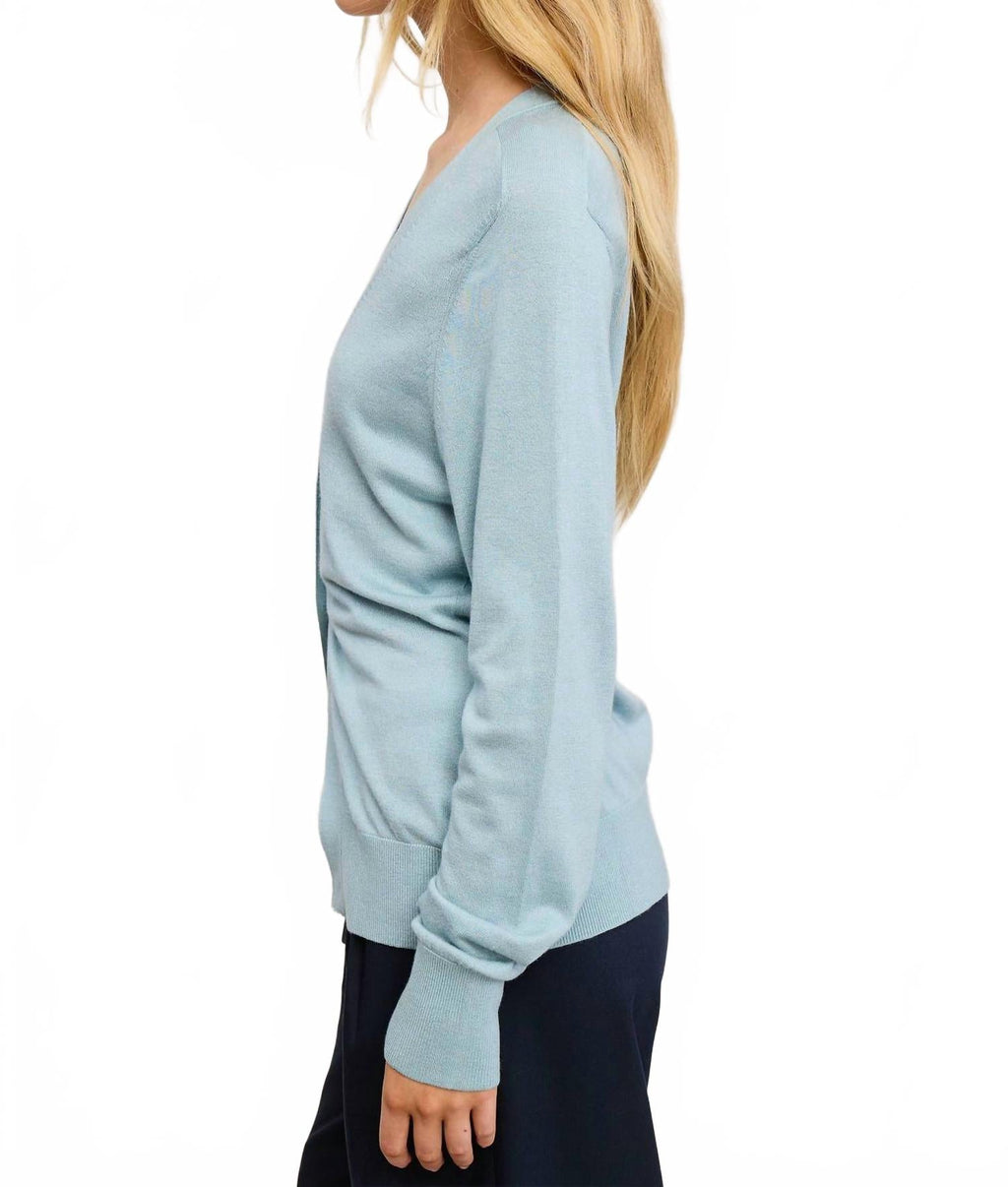 Deep V Split Hem Knit Cardigan In Sea