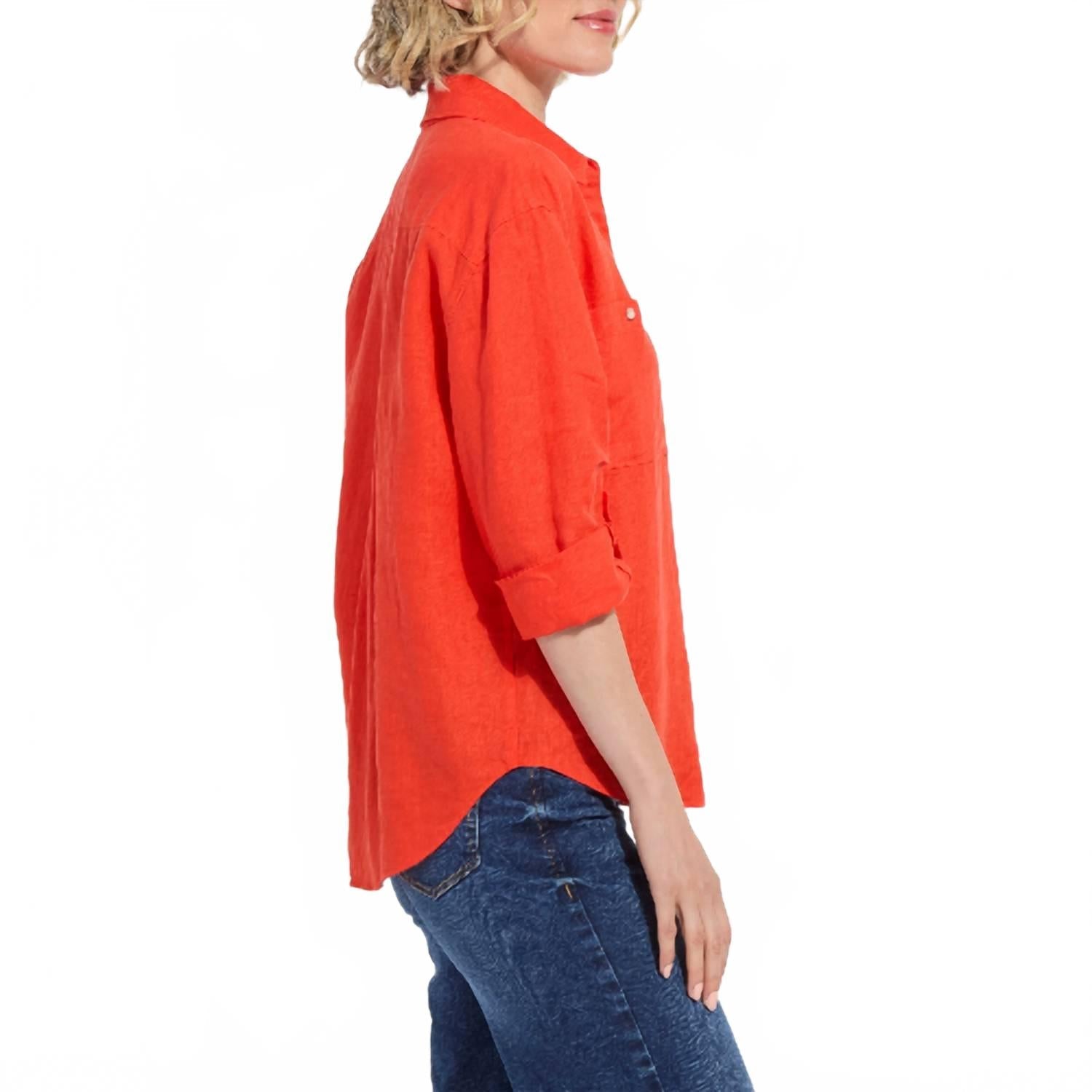 Rose Roll Tab Shirt In Red Kiss