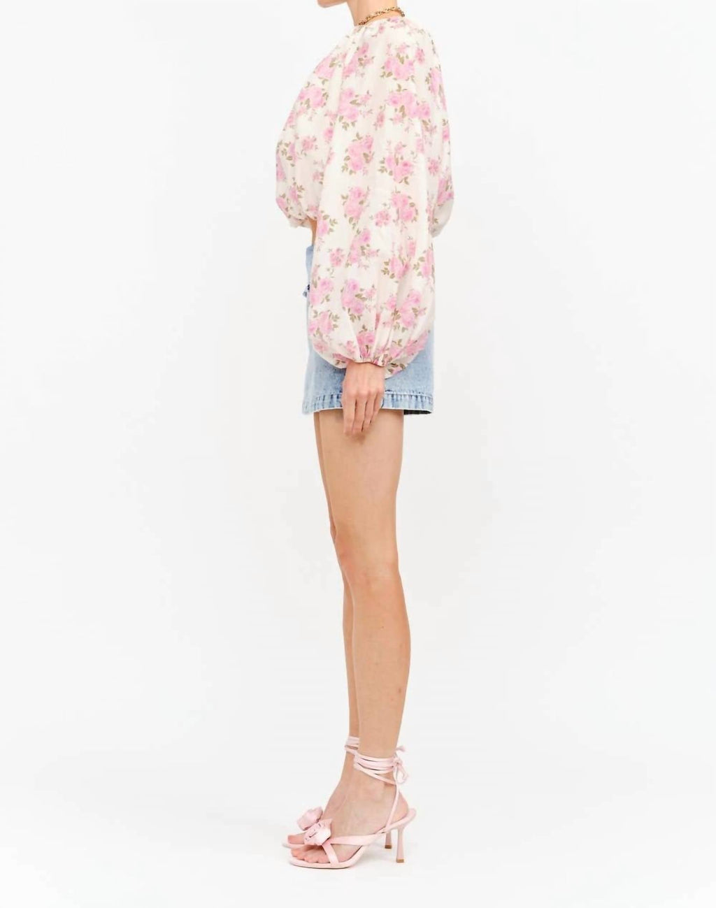 Rose Garden Billowy Floral Blouse In Pink