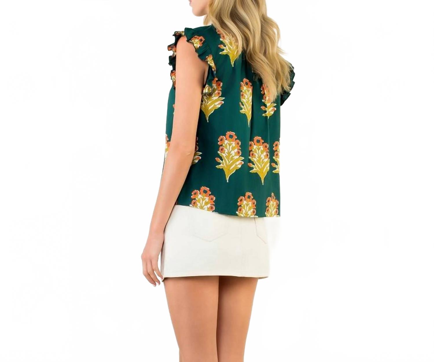 Flutter Sleeve Floral Blouse In Green
