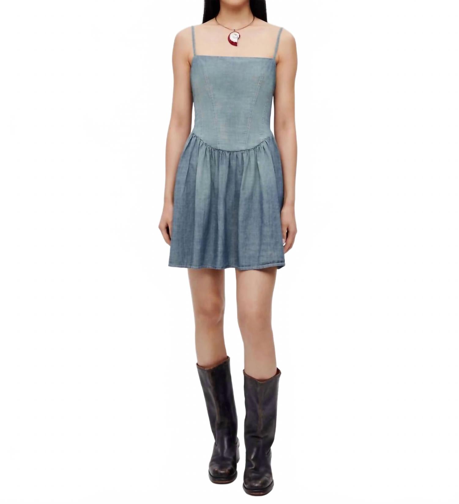 Chambray Gathered Dress In Paradise Cove