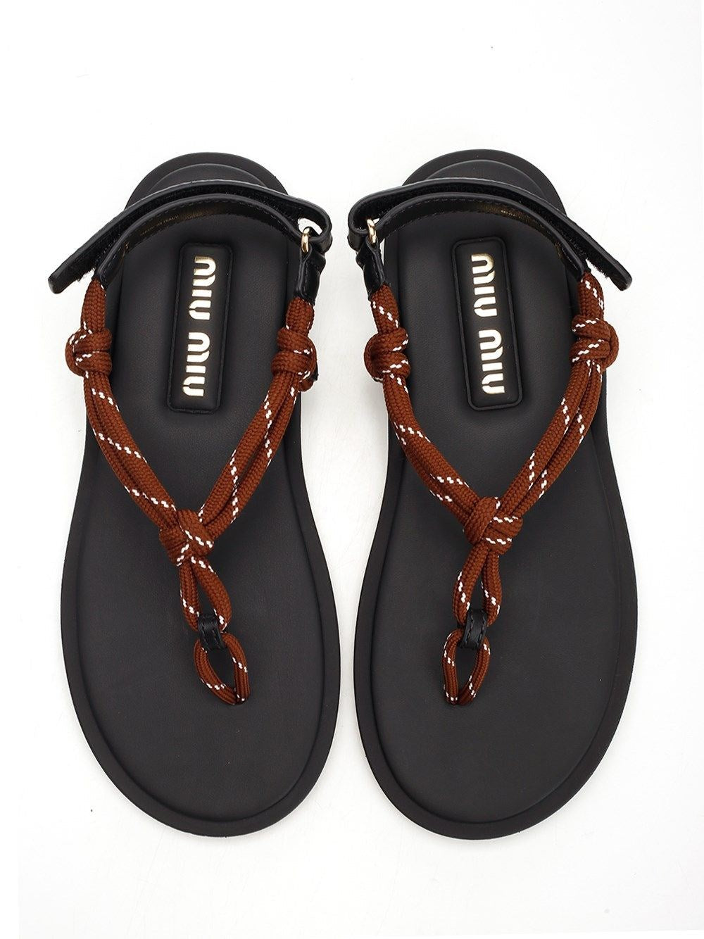 Miu Miu Women "Riviere" Flat Sandal In Rope And Leather