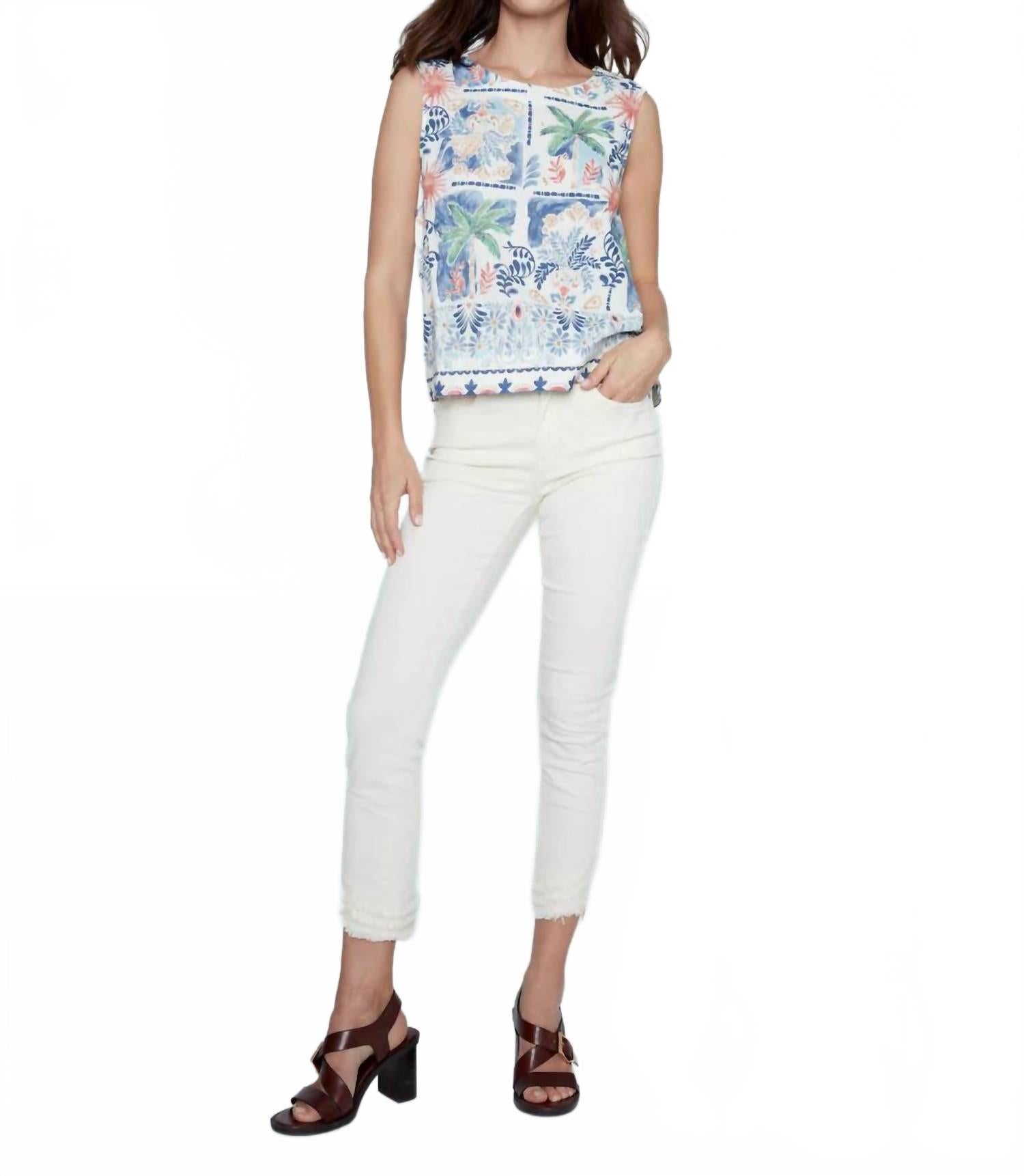 Island Print Linen Blend Blouse In Floral