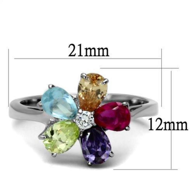 High polished (no plating) Stainless Steel Ring with AAA Grade CZ in Multi Color