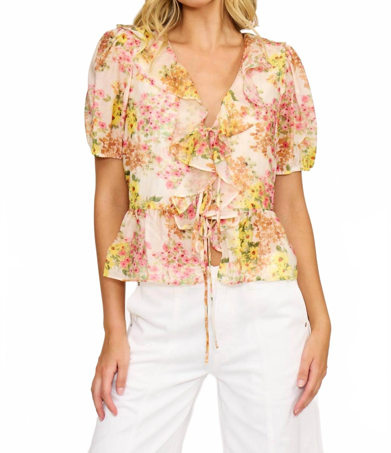 Bee Ruffle Top In Multi Floral