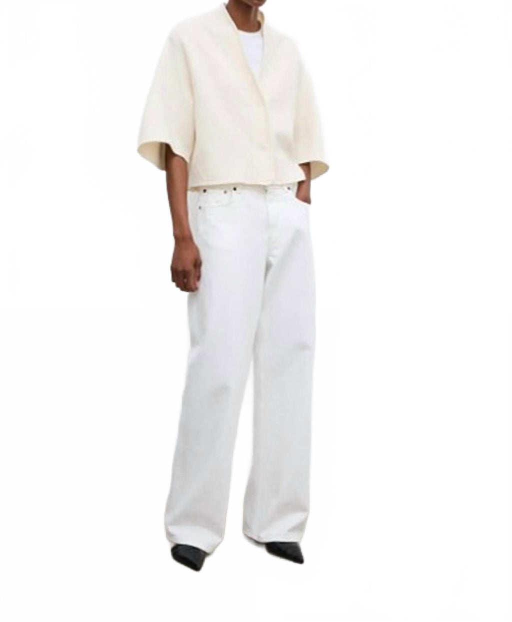 Short Wool Cardigan In Off White