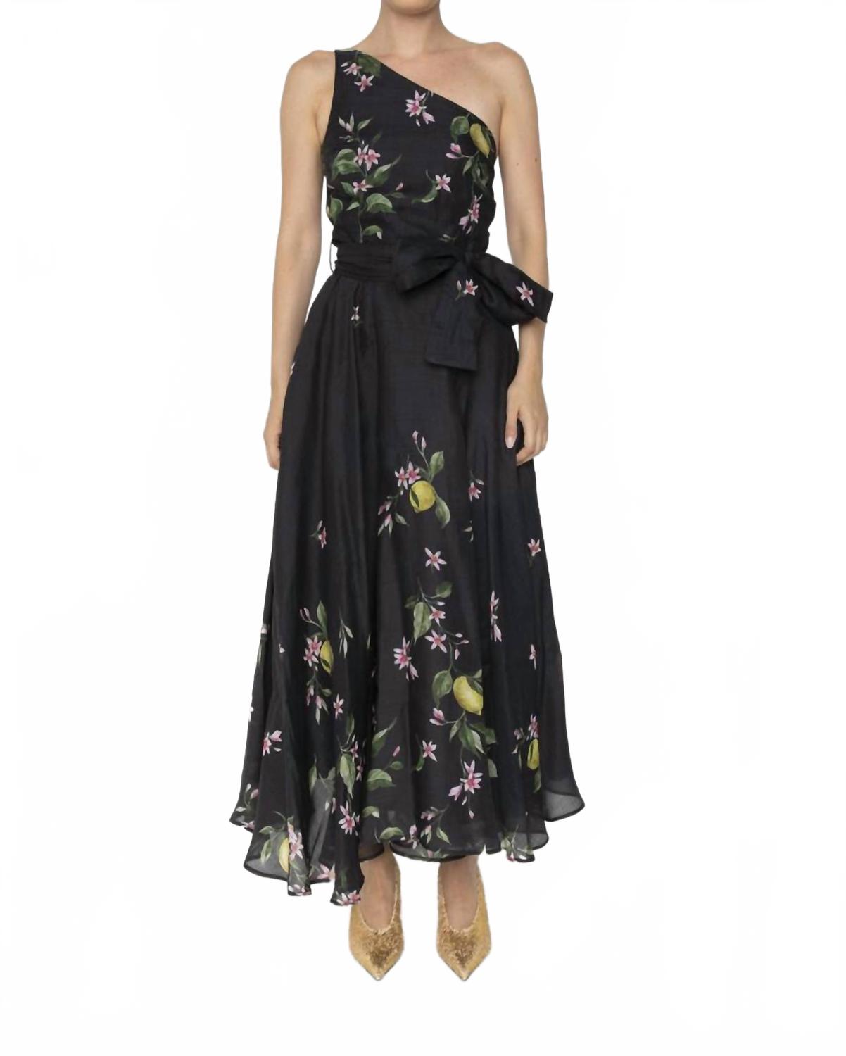 Sterlizia One Shoulder Dress In Black Citrus Floral
