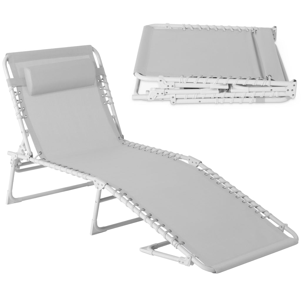 Best Choice Products Patio Chaise Lounge Chair, Outdoor Portable Adjustable Pool Recliner w/ Pillow - Ice Gray/White