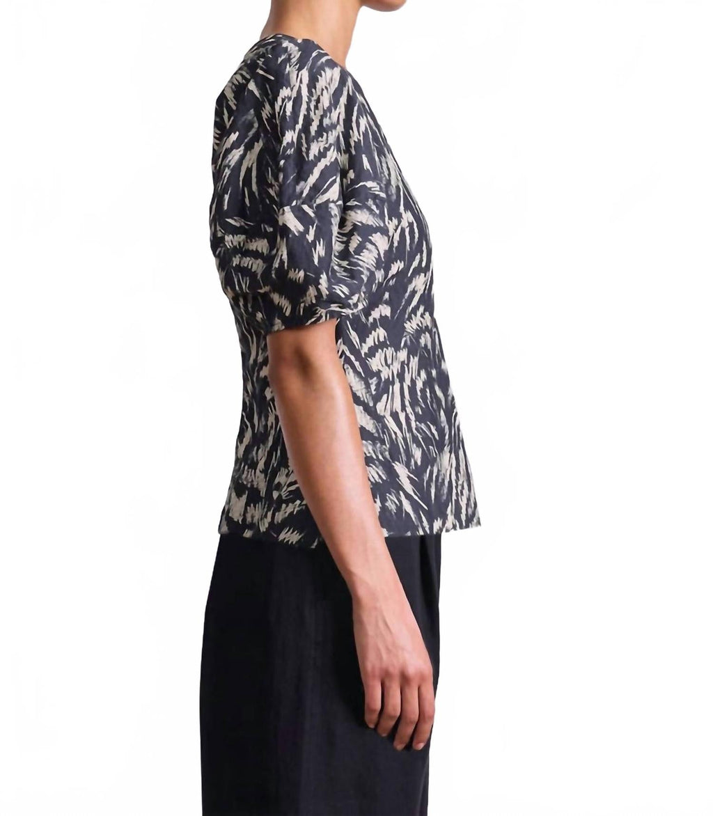 Lino High Neck Top In Abstract Animal Midnight
