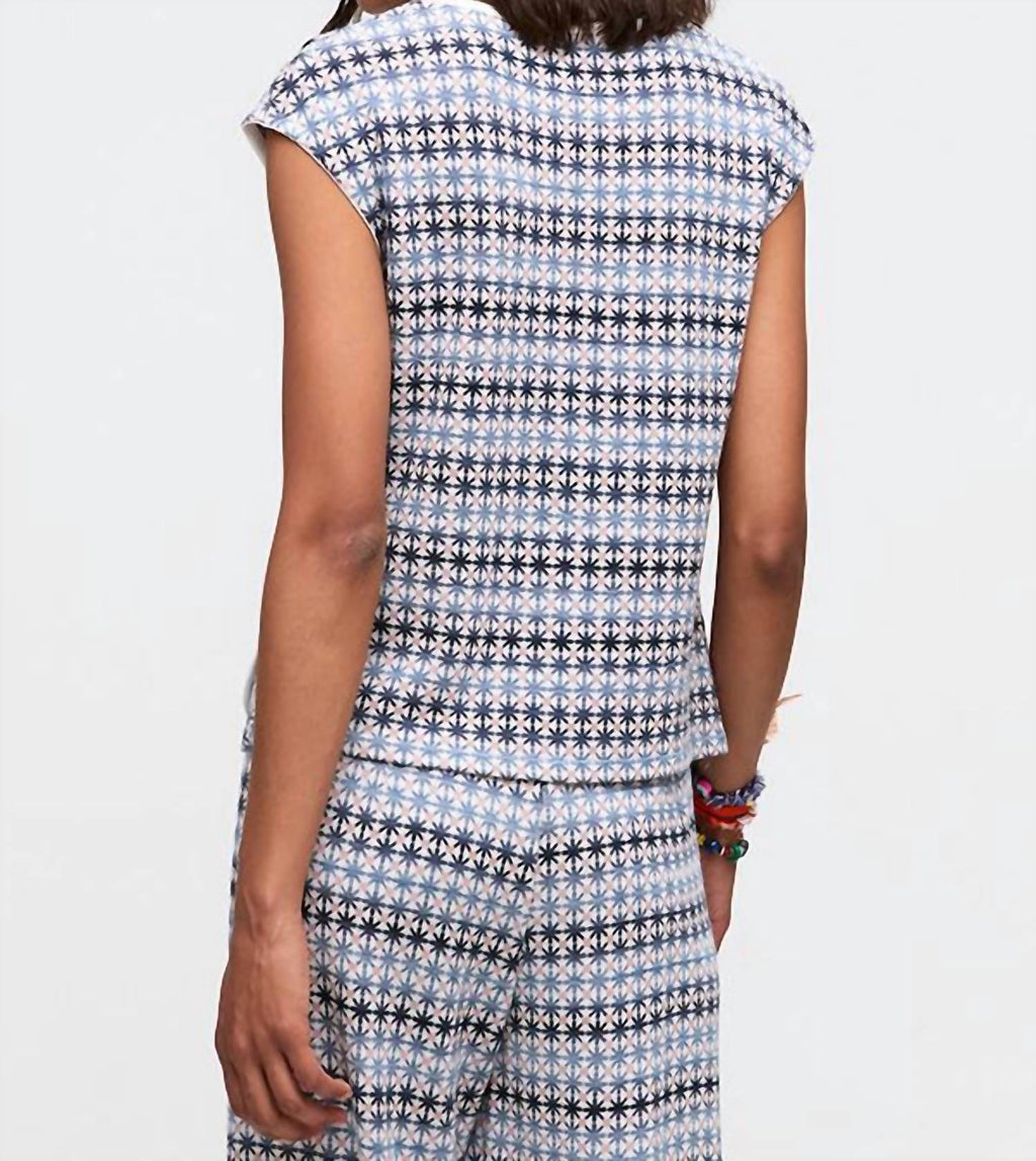Printed Sweater Vest In Blue&pink