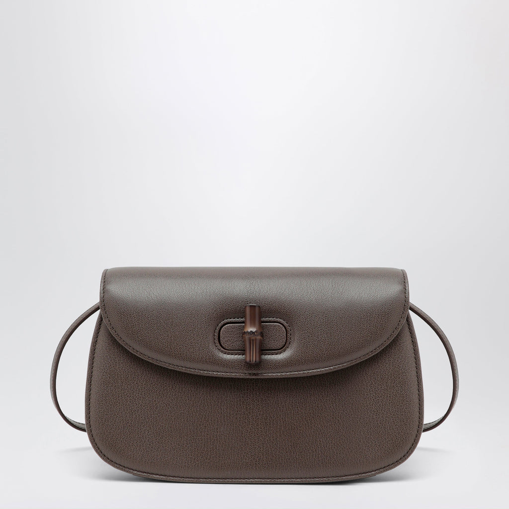 Gucci Small Shoulder Bag In Dark Taupe Leather With Bamboo Closure Women