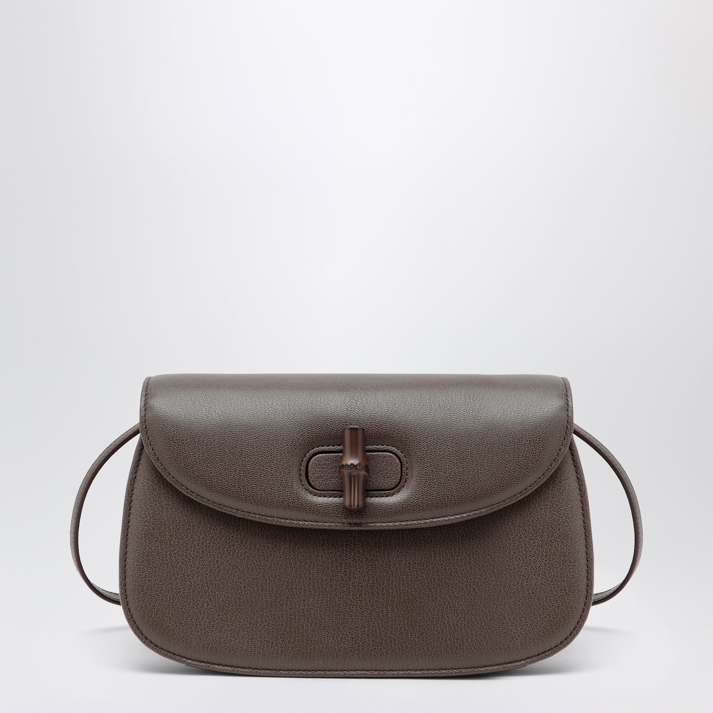 Gucci Small Shoulder Bag In Dark Taupe Leather With Bamboo Closure Women
