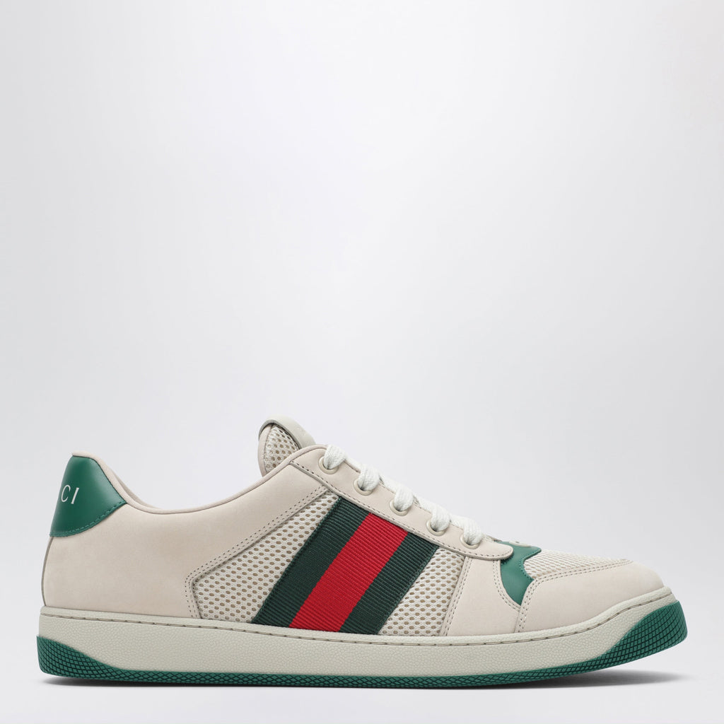Gucci Screener Sneakers In White/Green Mesh And Leather Men
