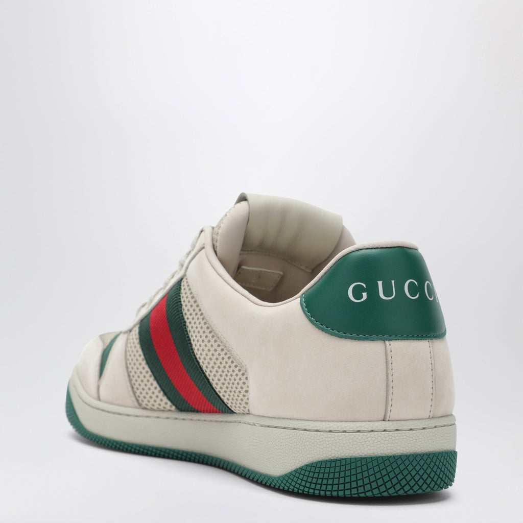 Gucci Screener Sneakers In White/Green Mesh And Leather Men