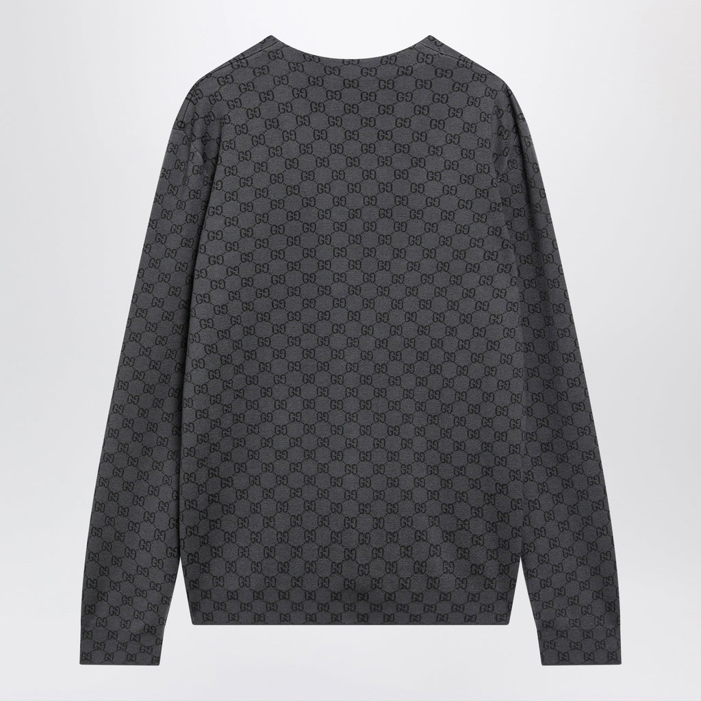 Gucci Grey Wool And Silk Cardigan With Gg Motif Men