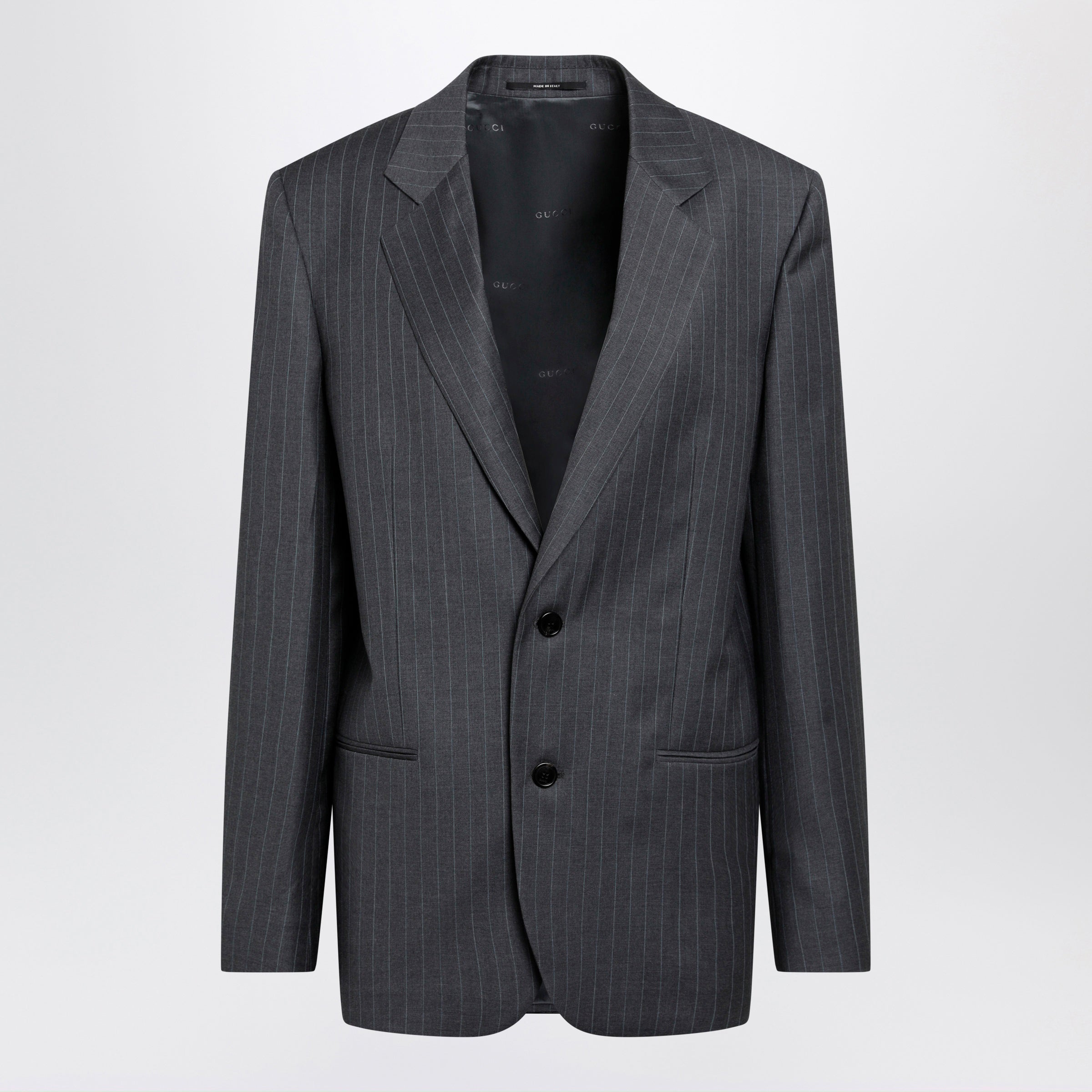 Gucci Grey/Light Blue Pinstripe Wool Jacket Women