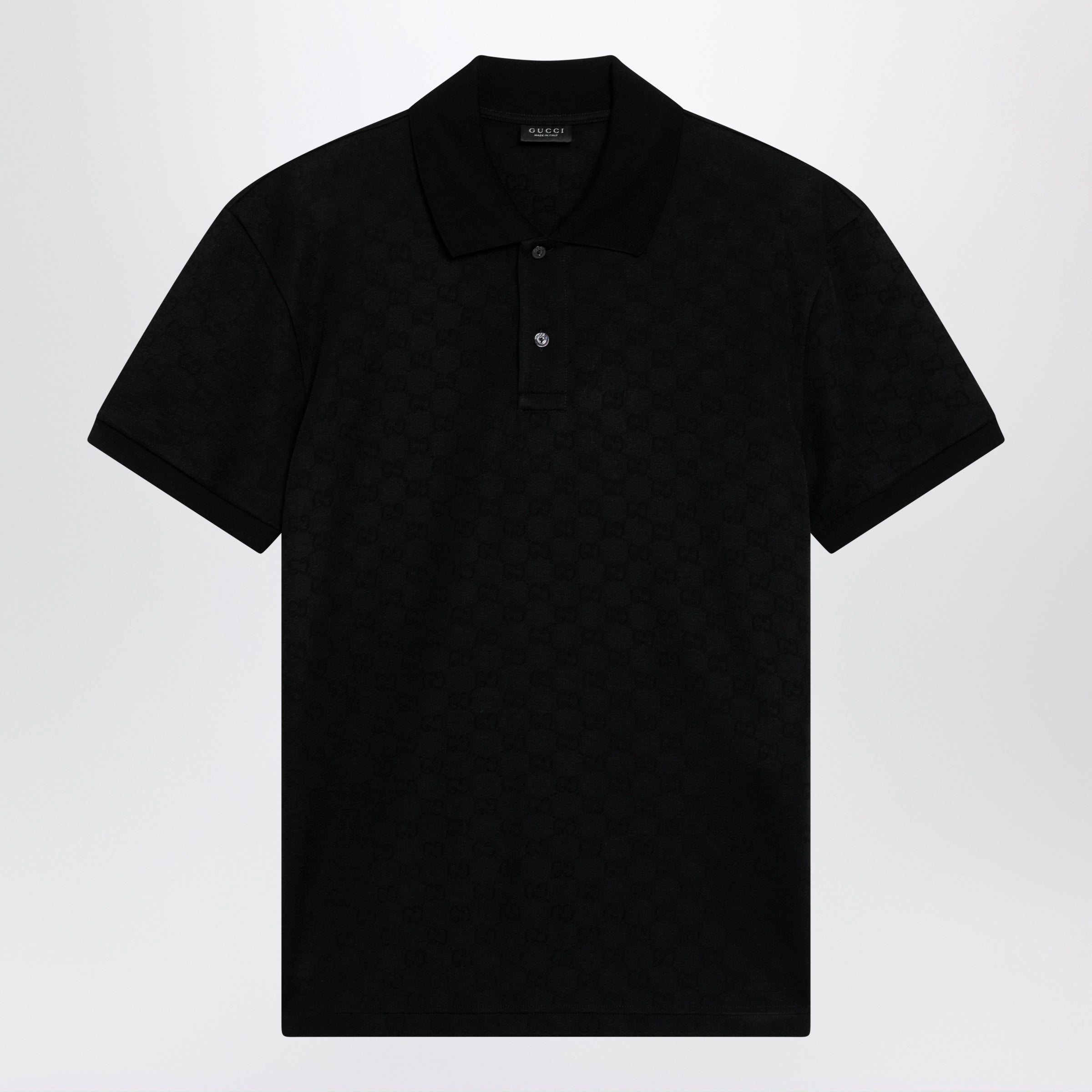 Gucci Black Gg Jacquard Technical Jersey Polo Shirt Men