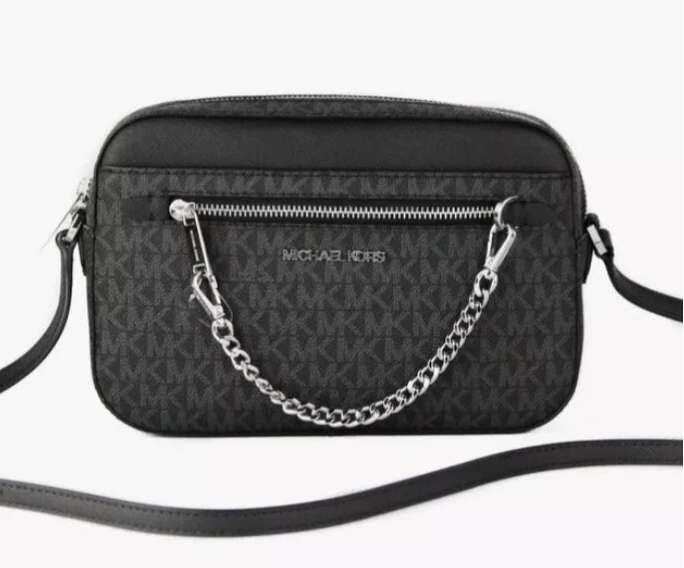 NWT Michael Kors Large Jet Set  Logo Unisex Crossbody Bag with Zip Chain