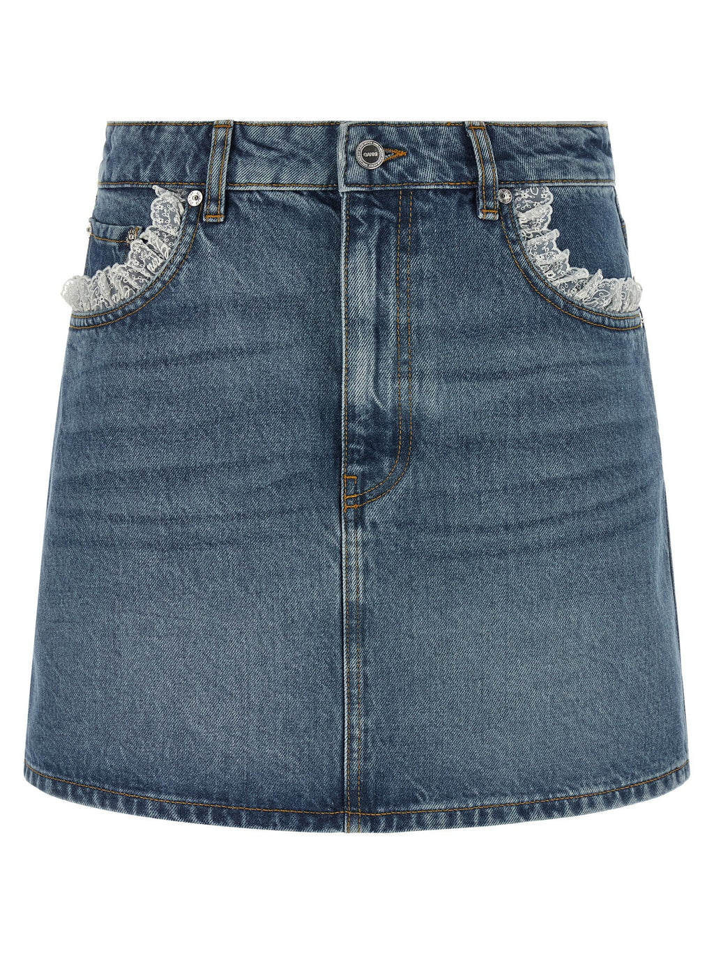 Ganni Women Denim And Lace Skirt