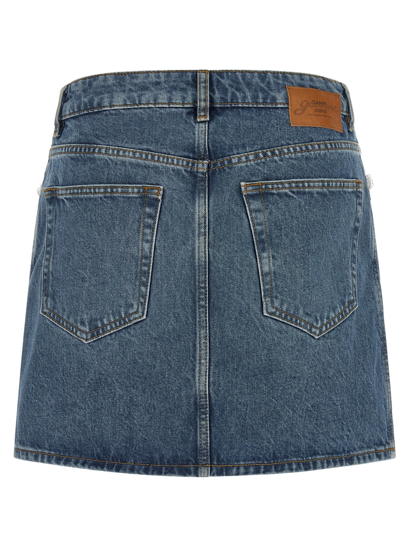 Ganni Women Denim And Lace Skirt