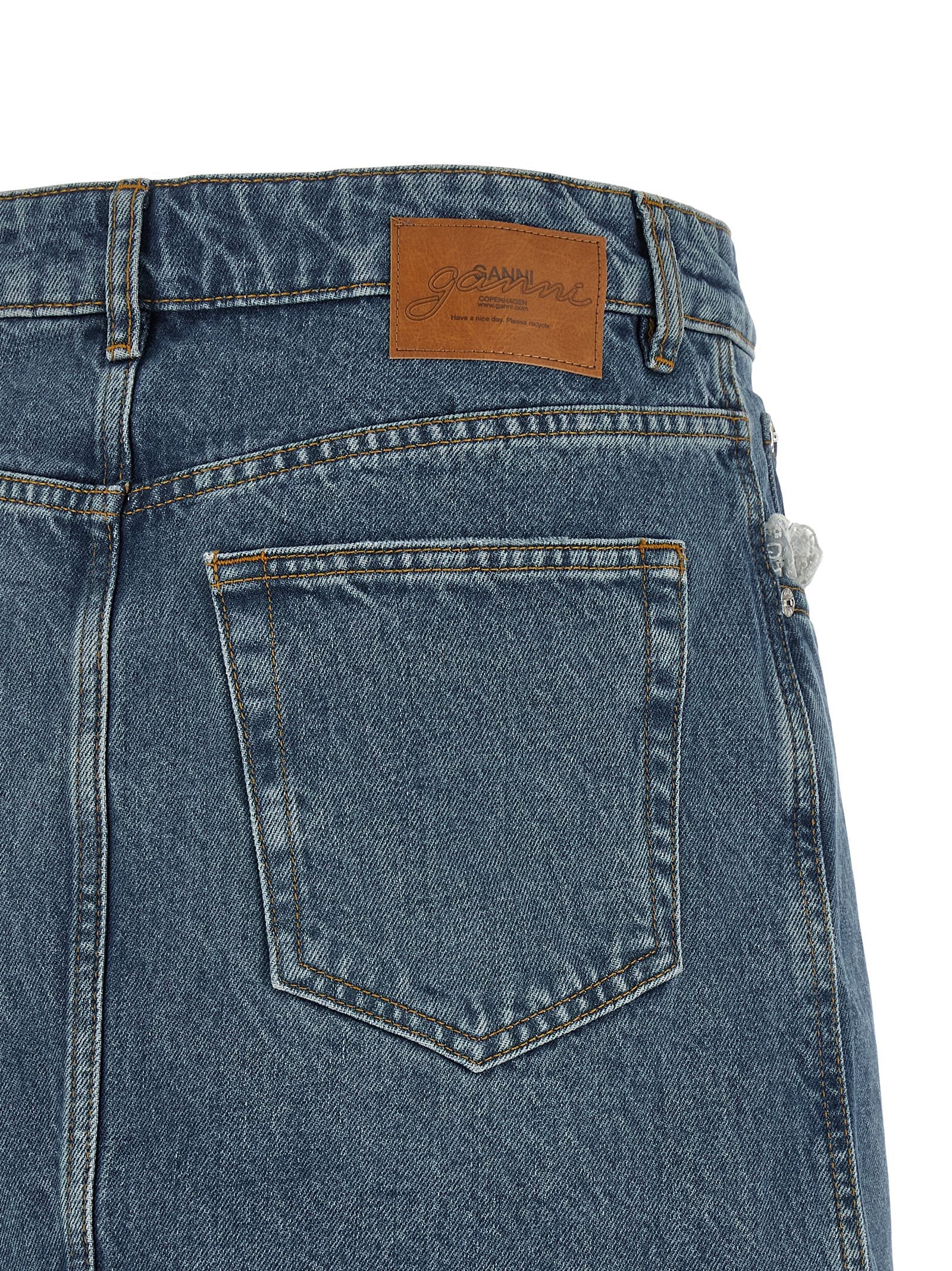 Ganni Women Denim And Lace Skirt