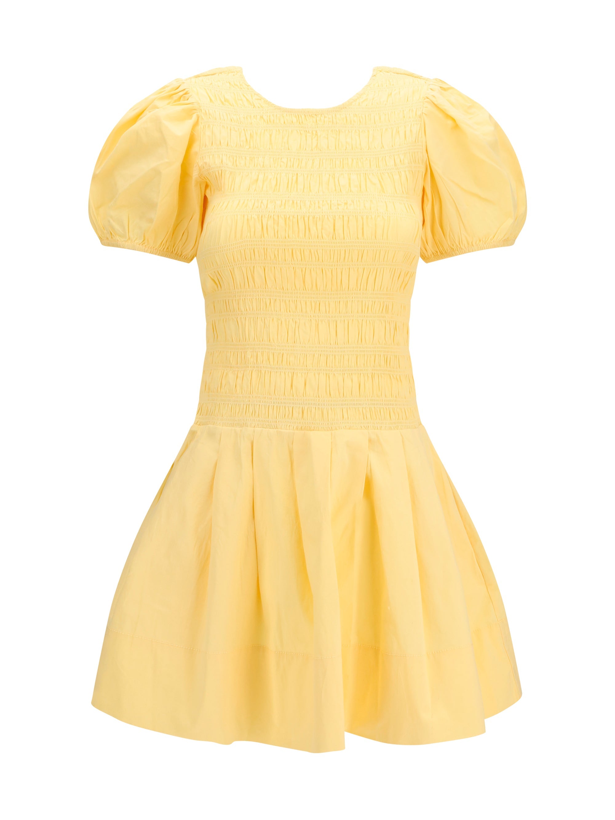 Ganni Women Stretch Cotton Mini Dress With Balloon Sleeves