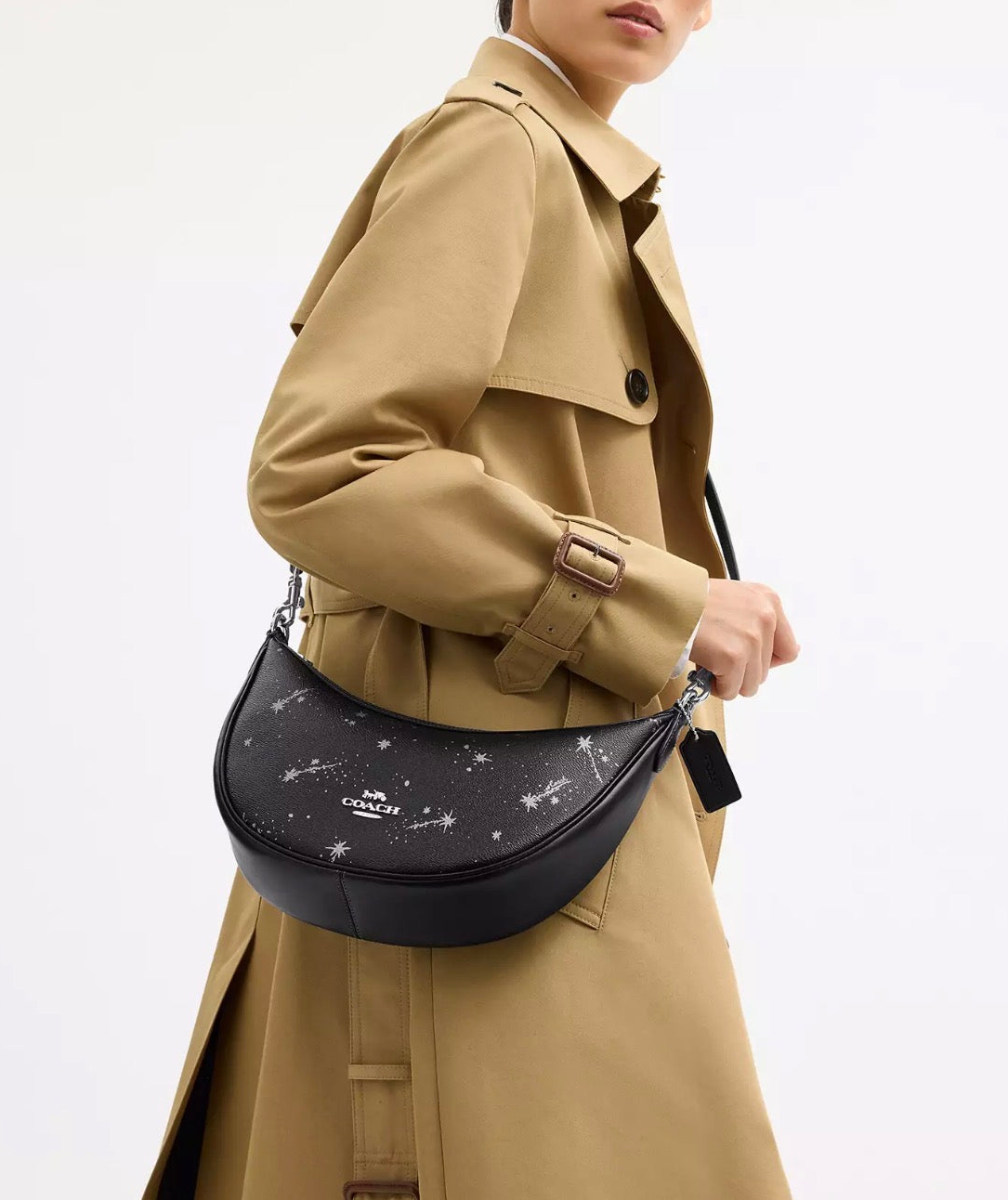 Coach Aria Shoulder/Crossbody Leather Bag with Star Print In Black