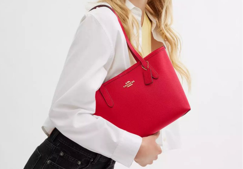 NWT Coach Leather Small City Tote Bag In Red