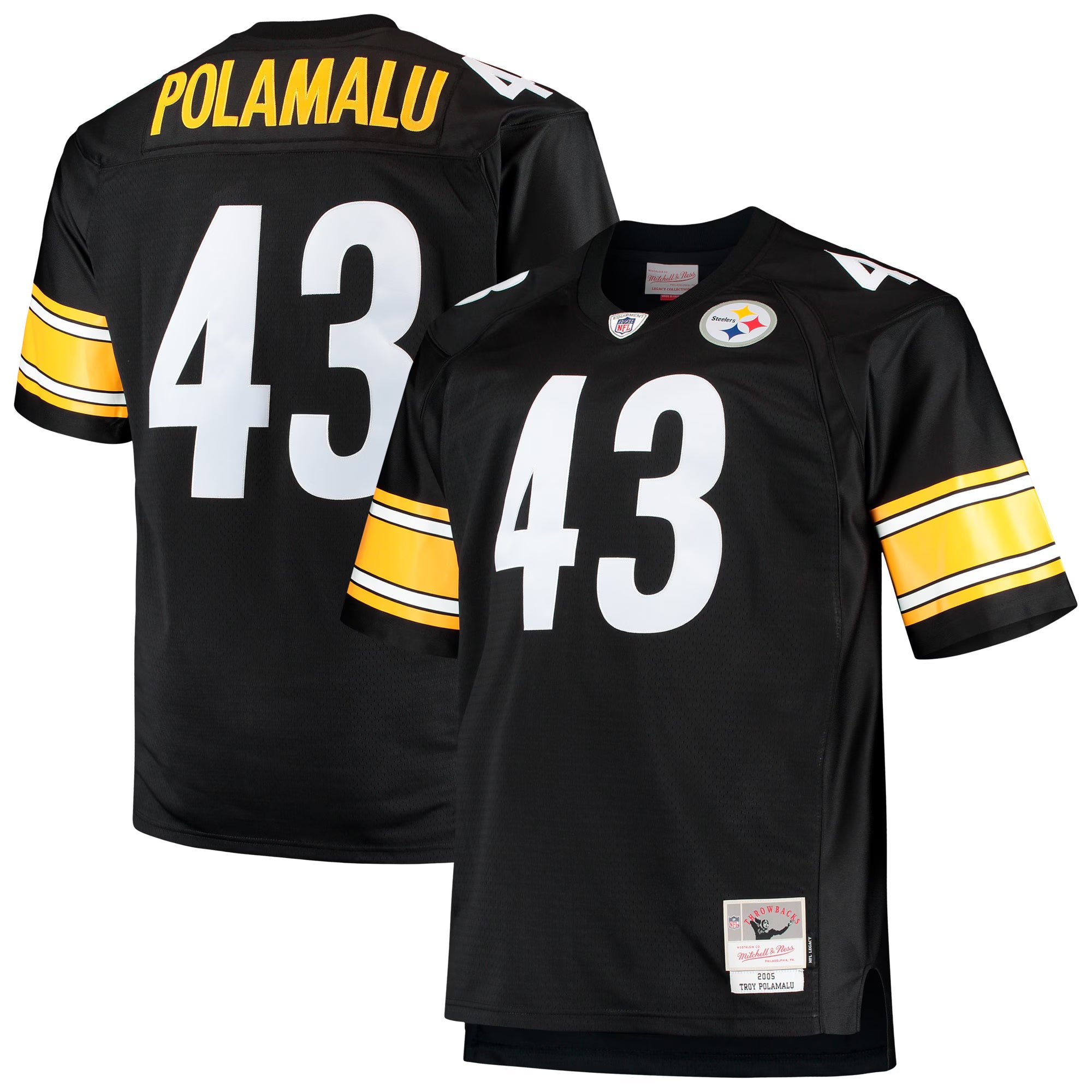 Pittsburgh Steelers Troy Polamalu Mitchell & Ness Black Big & Tall 2005 Retired Player Replica Jersey
