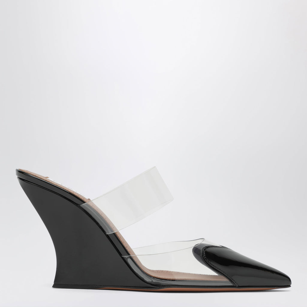 Alaia Black Patent Leather Le Coeur Wedge Mules Women