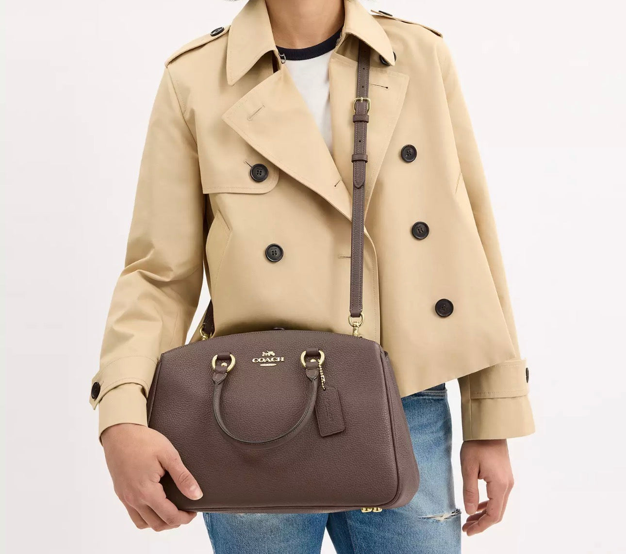 NWT Coach Savannah Carryall Leather Bag In Dark Stone