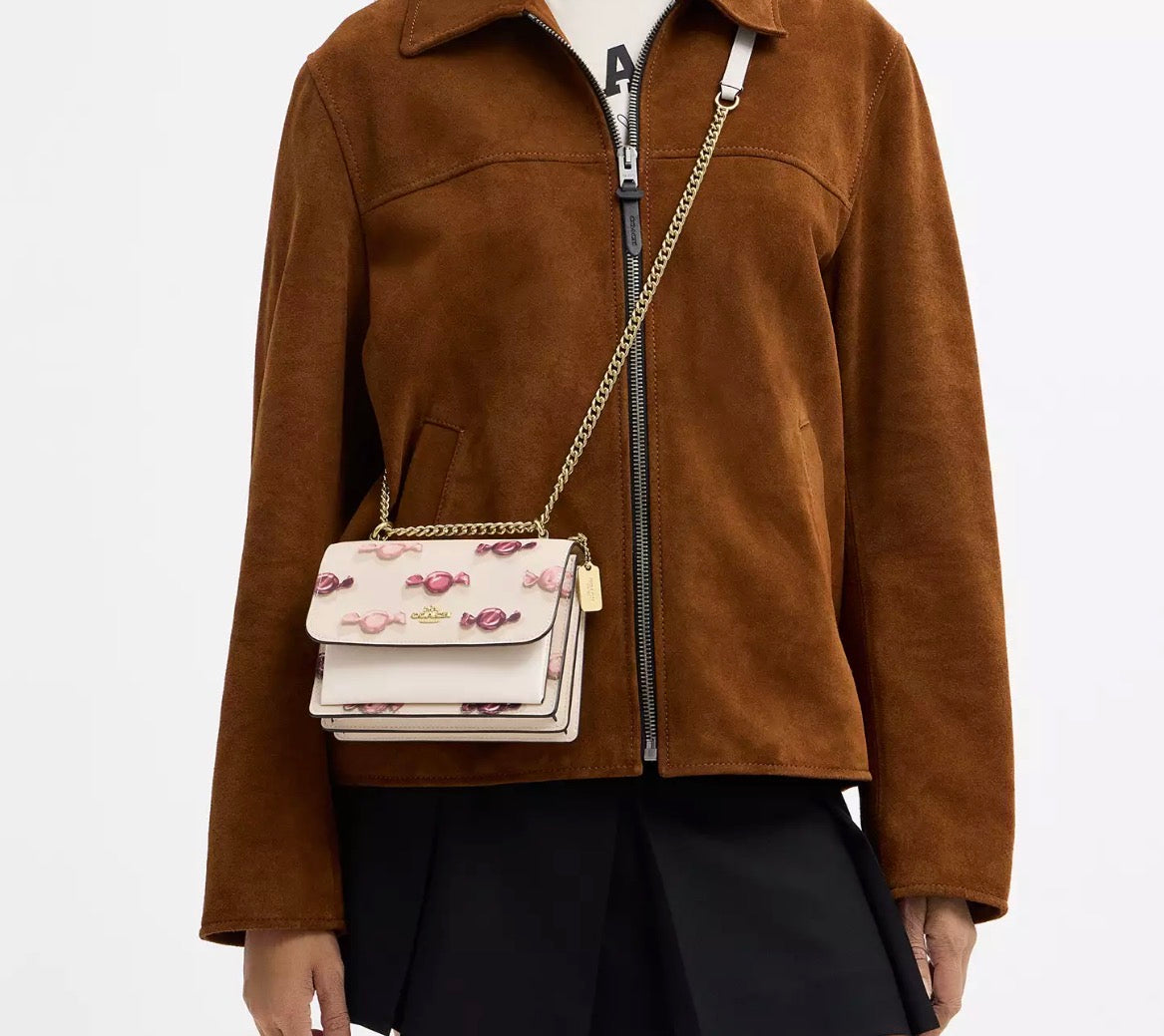 NWT Coach Leather Mini Klare Crossbody Bag With Candy Print
