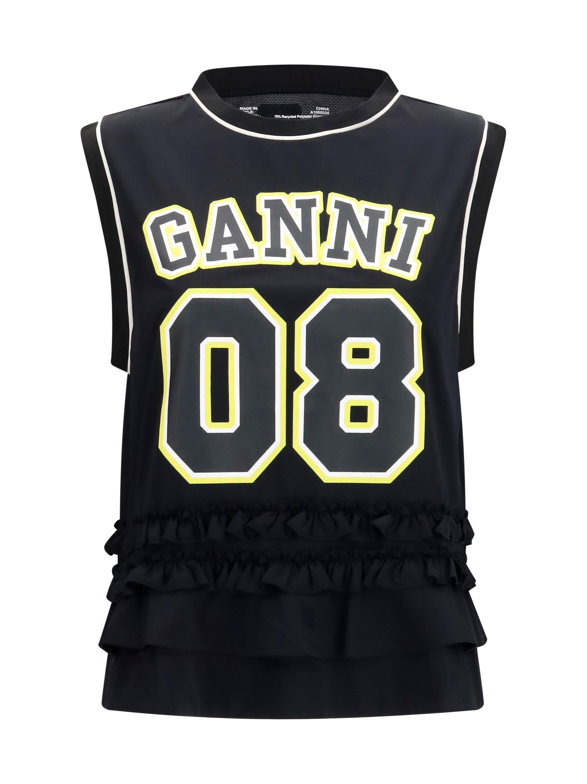 Ganni Women Cycora Oversized Tank Top With Ruffled Hem