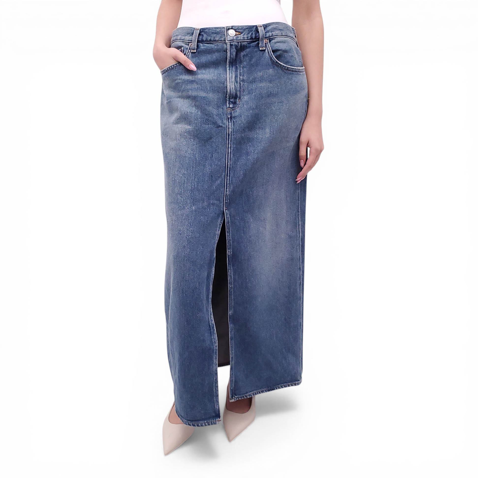 AGOLDE LONG DENIM SKIRT - SIZE 27