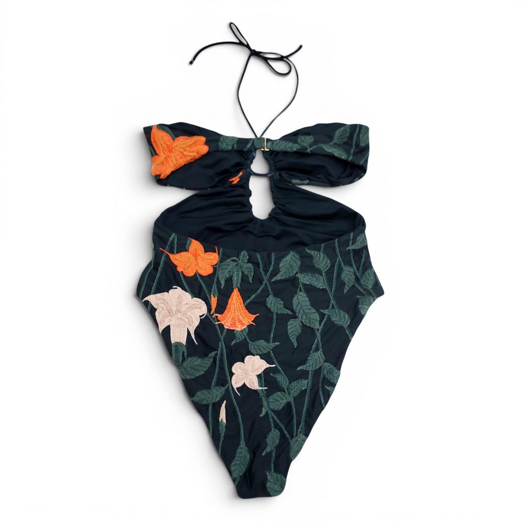 AGUA BENDITA GREEN AND ORANGE EMBROIDERED ONE-PIECE SWIMSUIT - SIZE L