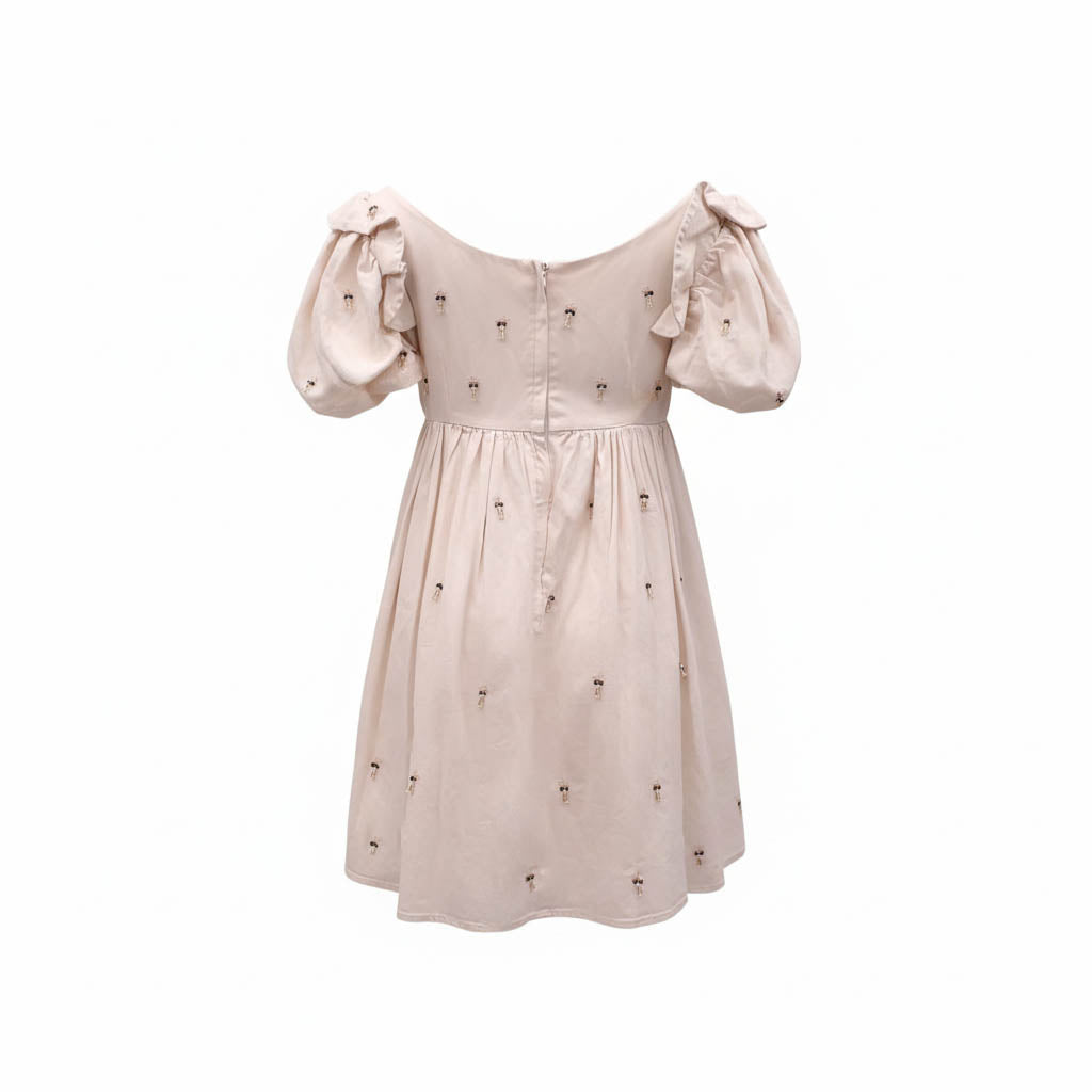 AGUA BY AGUA BENDITA CREAM 'OPALO MANGLARES' DRESS WITH EMBELLISHED DETAILS - SIZE L