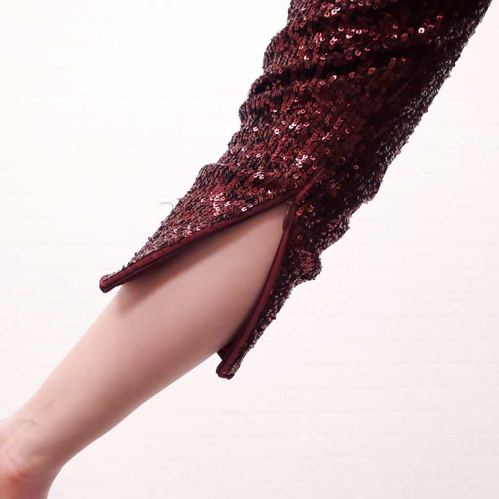 AKRIS BLACK LABEL RED SEQUIN DRESS - SIZE  10