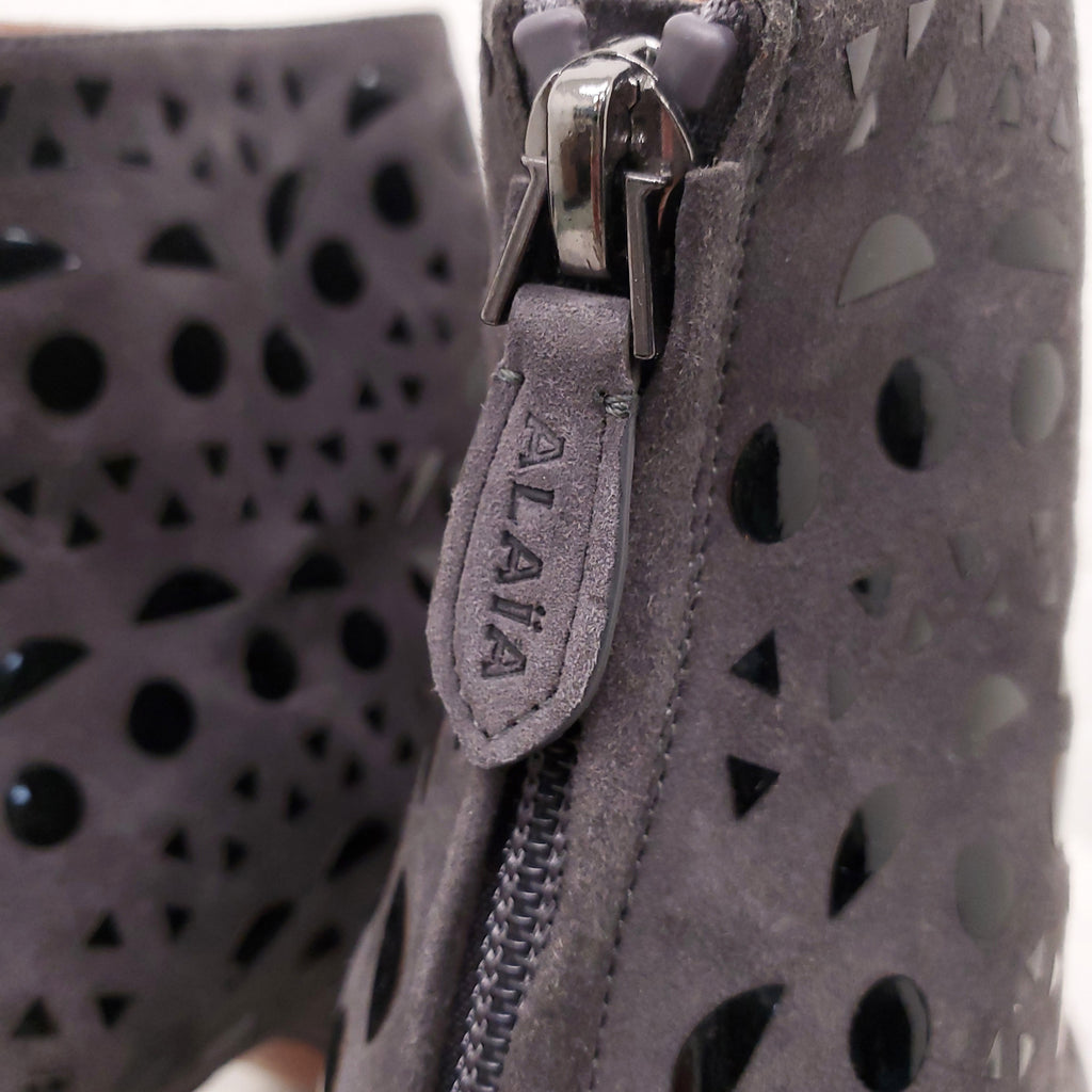 ALAÏA GREY CUT OUT SUEDE BOOTIES - SIZE 38